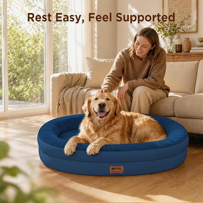 Orthopedic Dog Bed for Extra Large Dogs, XL Waterproof Dog Bed with Bolsters, Supportive Egg Crate Foam Pet Couch Bed with Removable Washable Cover & Non-Slip Bottom, Navy