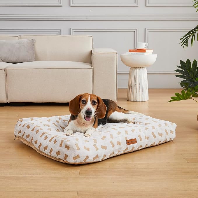 Modern Threads Ultra Plush Orthopedic Memory Foam Pillow Bed for Large Dogs with Supportive Filling and Stylish Textured Design, Beige, (36" L x 27" W x 4" Th)