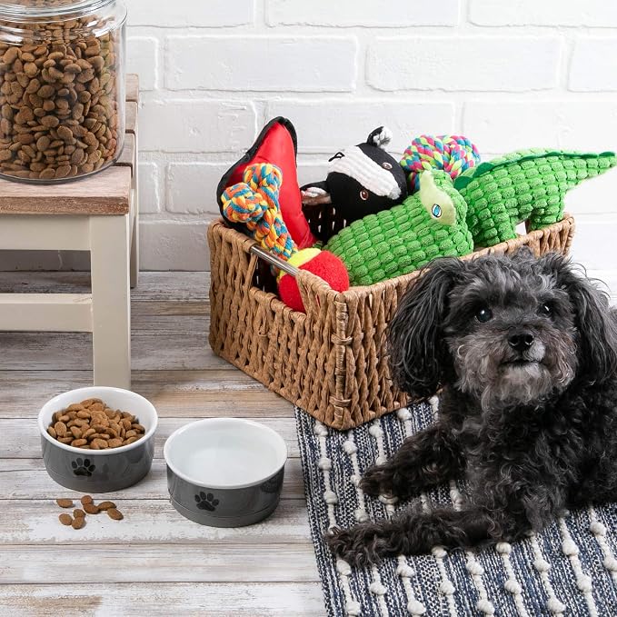 Bone Dry Ceramic Bone & Paw Pet Collection, Dishwasher Safe, Small Bowl, 4.25x2, Gray, 2 Count