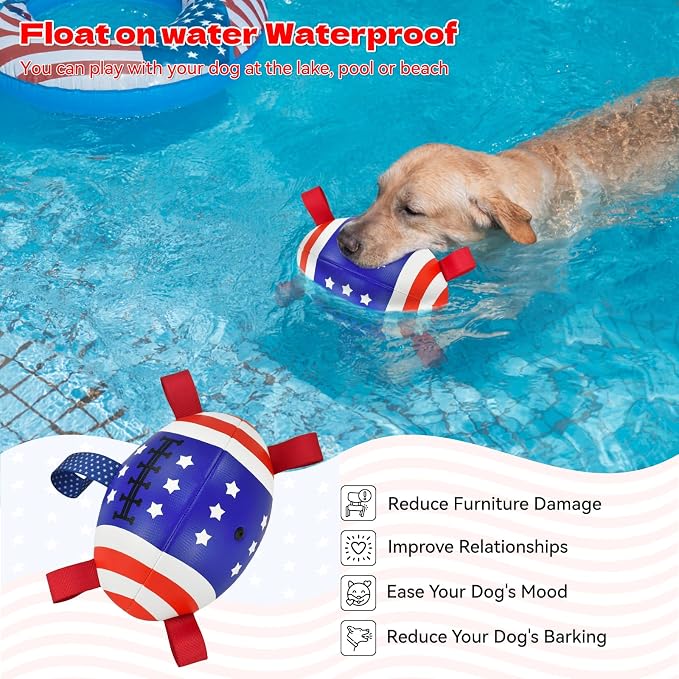 4th of July Dog Football with Straps Puppy Interactive Toy Pet Tug Ball Toy with American Flag Pattern for Medium Large Dogs Large-3