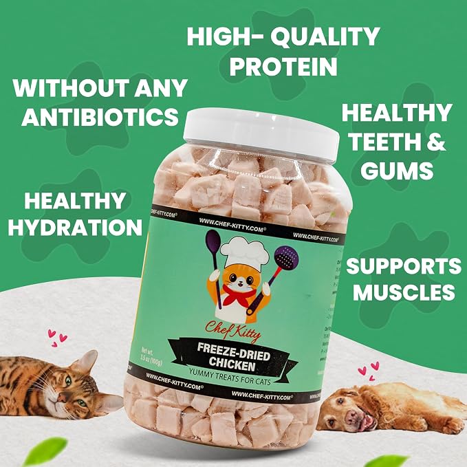 Freeze Dried Chicken Cat Treats | Healthy Dog Food Toppers 100% Human Grade | Single Ingredient, Grain Free Chicken Dog Treats | Inspected & Tested in USA | No Additives or Preservatives