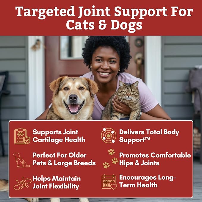 Wholistic Pet Organics Max Strength Hip and Joint Supplement for Dogs & Cats - Cat & Dog Joint Supplement Powder, Chondroitin & MSM to Support Mobility - Glucosamine for Dogs & Cats - 1 lb 113 Scoops