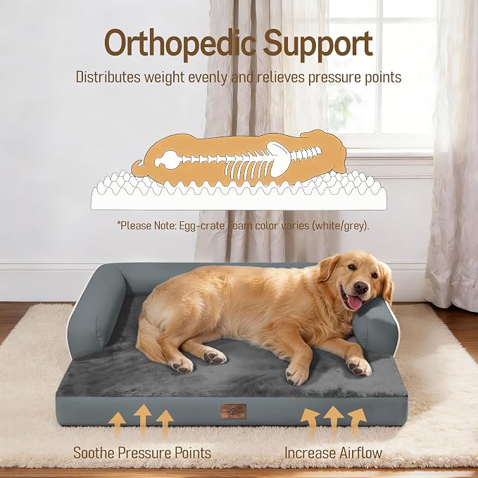 Comfort Expression Extra Large Dog Bed - Waterproof Orthopedic Washable Jumbo Bed for Big Dogs, Removable Non-Slip Pet Couch Bolster Cover, 45x35