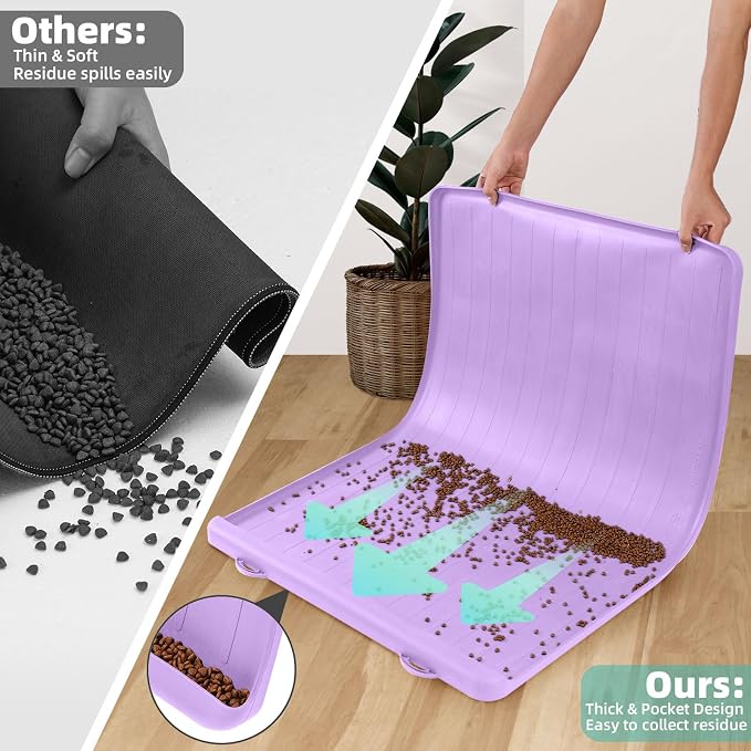Dog Mat for Food and Water - 39.4" x 27" Large Pet Feeding Mats with Residue Collection Pocket - Waterproof Dog Cat Bowl Mat with High Edges to Prevent Water and Food Spills (Purple, 39.4''x27'')