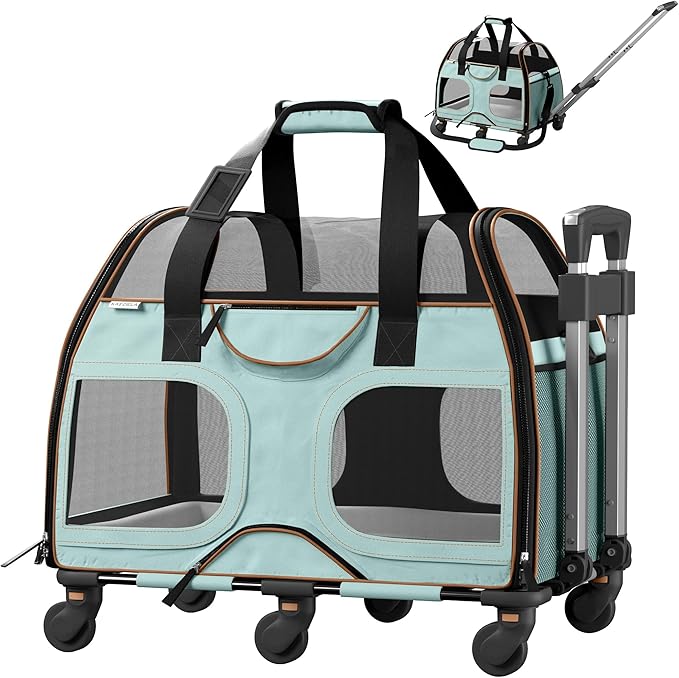 Airline Compliant Pet Carrier with Removable Wheels and Telescopic Handle