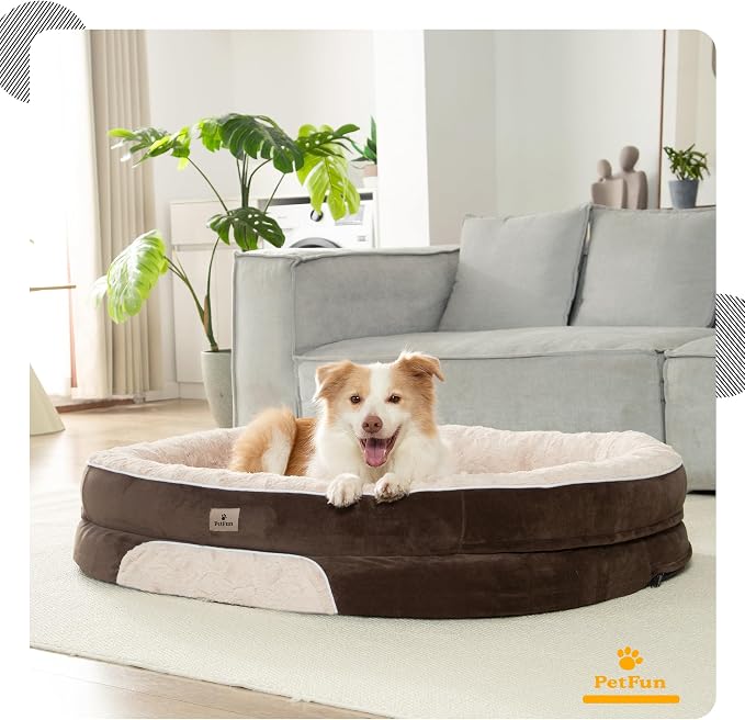Orthopedic Dog Bed Couch for Large Sized Pets with Egg Foam Support, Four-Sided Bolster Cushions, Soft Tear-Resistant Fabric, and Removable Machine Washable Plush Cover, 36'', Brown