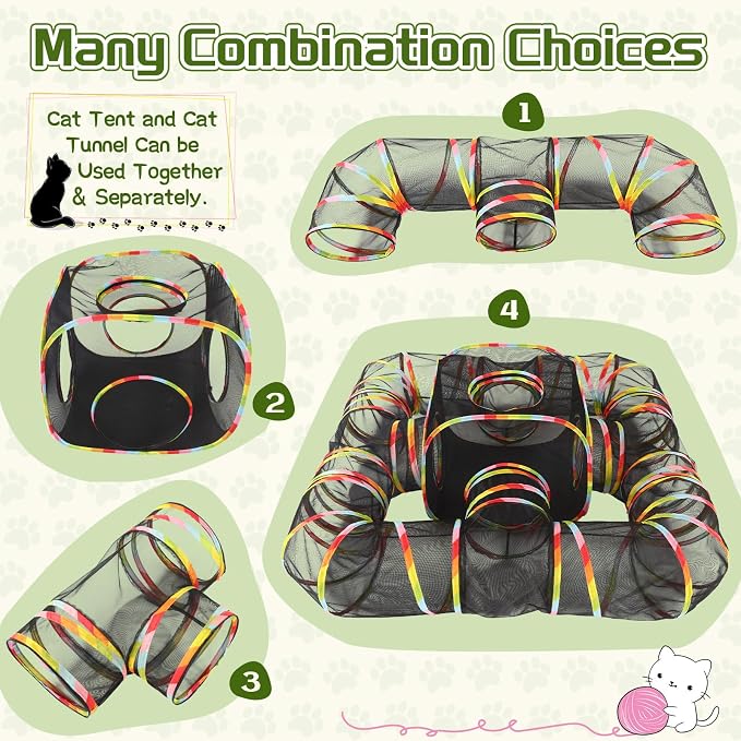 CypherX Outdoor Rainbow Cat Enclosure, 5 in 1 Portable Cat Tents for Outside Cage Free Outside Pet Enclosure Cat Tunnel Outdoor Playground for Indoor Cats and Small Animals