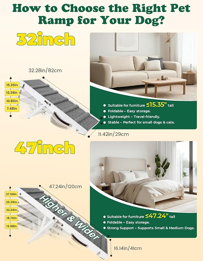 Dog Ramp Dog Stairs for Small Dogs Foldable Ramps with 4 Adjustable Heights from 7.48'' to 15.35" Wood Pet Stairs with Non Slip Carpet Portable Puppy Ramps for Couch, Sofa, Low Bed (White)
