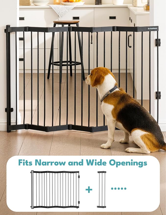 No Pawblems Retractable Safty Gate, 45" Wide Metal Adjustable Dog Gate for Doorways, Stairs & Hallways, 30" Tall, Auto Retract Design, No Bottom Bar, Black