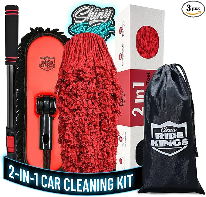 Car Cleaning Supplies Duster, 2In1 Car Wash Brush Mop & Car Duster Mop with 1 Long Handle, Microfiber Brushes Washing Exterior Scratch Free for Boat RV Truck, Gifts for Men Women