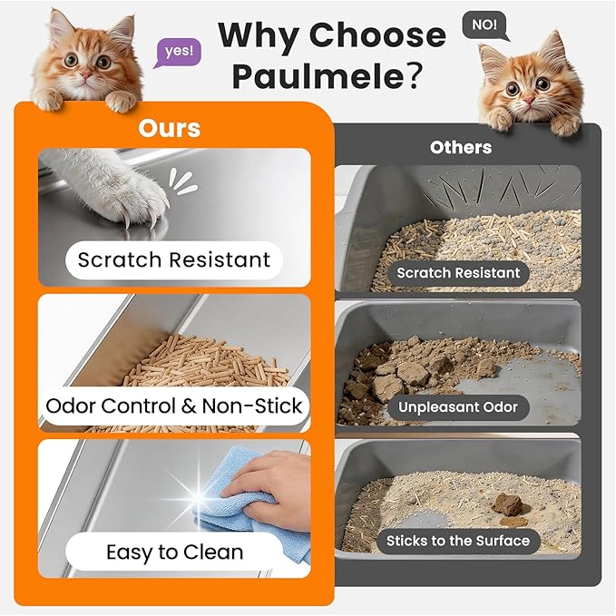 All Stainless Steel Sifting Litter Box with Lid,XL Extra Large Metal Sifting Cat Litter Box for Pine Pellets,High Sides Sifter Litter Pan System for Big Cats,Odor Control,Sifting Box Liners and Scoop
