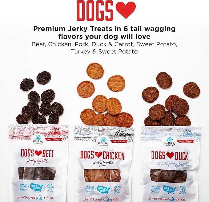 Farmland Traditions Dogs Love Beef Jerky Dog Treats with Only 3 Ingredients and No Fillers, 13.5 Ounce Bag