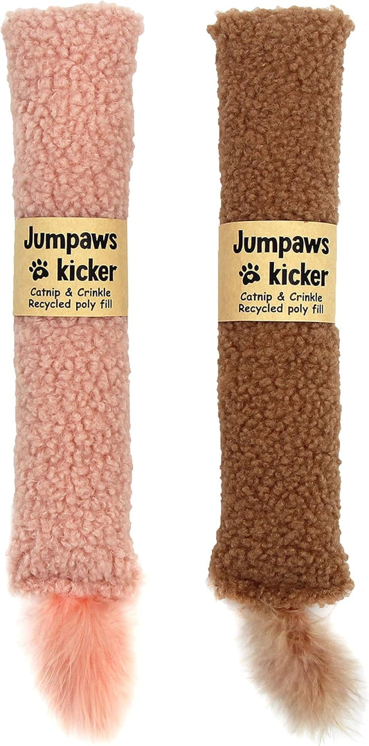 2 Pack Natural Interactive Catnip & Silvervine Cat Kicker with Tail, Bite Resistant Chew Toy, Crinkle Kicker, Accessories for Indoor Cat, Sherpa Material