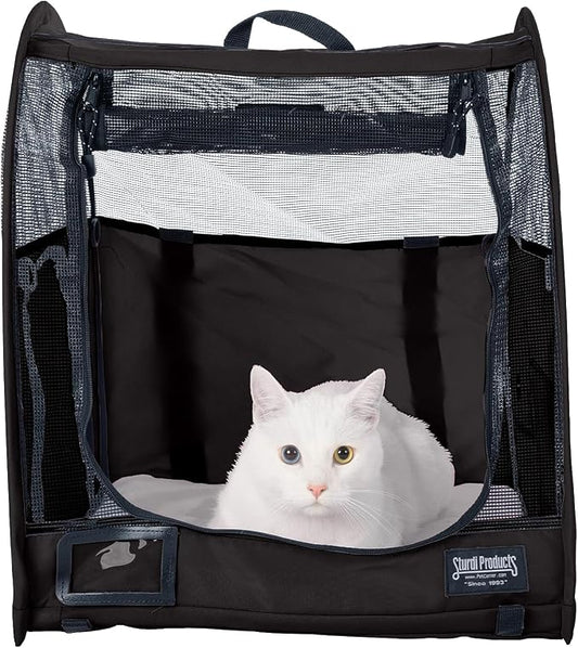 STURDI Small Pop-Up Kennel Cargo Portable Pet Bag | Collapsible Travel Pet Crate for Cats & Dogs | Single, Black