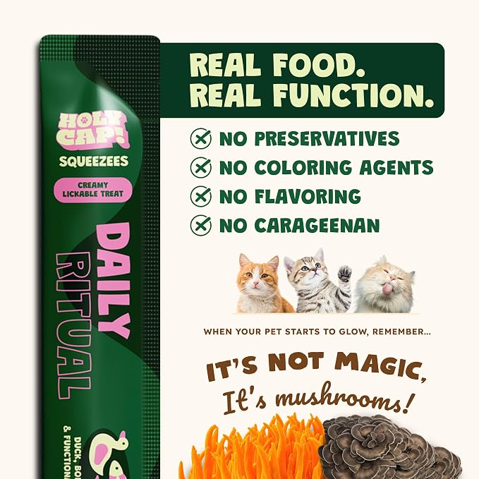 Daily Ritual Grain-Free Lickable Cat Treats 15 Squeezable Purée Tubes (0.5 oz Each), Duck & Tuna Flavor, Creamy Cat Purée with Clean Ingredients, Hand-Fed Treat or Meal Topper