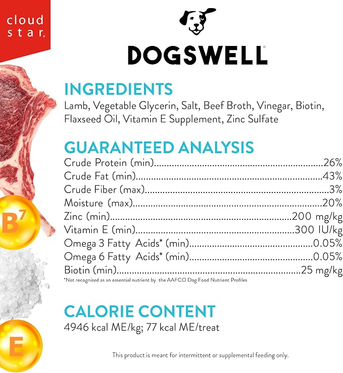 Dogswell Skin & Coat Jerky Dog Treats, Lamb, 10 oz. Pouch