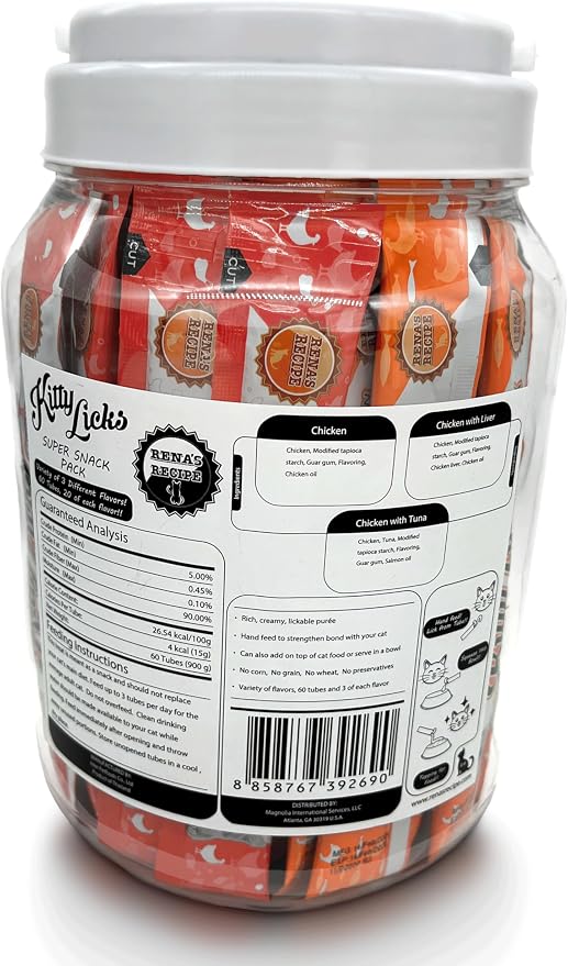 Rena's Recipe Kitty Licks Lickable Cat Treats, Chicken Variety Pack, 60 Tubes