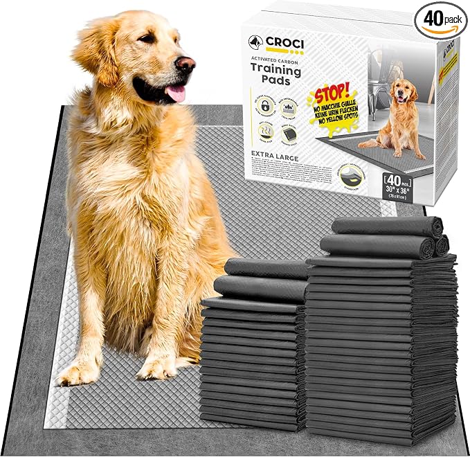 CROCI Potty Pads for Dogs XXL 30x36in, Charcoal Pet Pee Pads Odor-Control & Super Absorbent Up to 10 Cups, 6-Layer Quick Dry & Leak-Proof with Adhesive Tabs, Disposable (40 Counts)