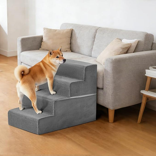4-Step Dog Stairs for Large Dogs and Cats, 18in H Dog Steps for Couch, Sofa, Chair, Durable Non-Slip Sturdy Pet Steps, Pet Ramp for High Bed Indoor, Grey
