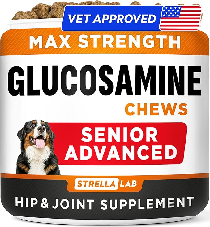 Senior Advanced Glucosamine Chondroitin Joint Supplement for Dogs - Hip & Joint Pain Relief Pills - Large & Small Breed - Hip Joint Chews Canine Joint Health - Dogs&Horses - Bacon Flavor-120Ct