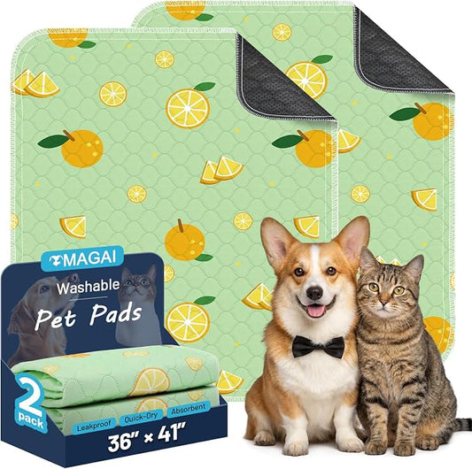 Washable Pee Pads for Dogs and Cats, 36x41In 5-Layer Ultra-Absorbent & Leak-Proof Potty Training Pads, Non-Slip Whelping Potty Pads for Housebreak Crates, Floors and Cars, 2 Packs Green