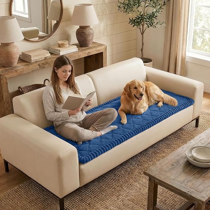 Smiry Couch Cover for Dogs, Non Slip Washable Pet Sofa Protector for Large Dogs, Cats, Fuzzy Plush Sofa Covers for 3 Cushion Couch, Against Fur, Dirt & Scratch Resistant, Navy, 27.6"×95"