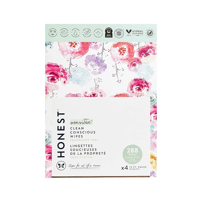 The Honest Company Hypoallergenic Multi-Use Baby Wipes for Sensitive Skin, Rose Blossom, 288 Count (Pack of 3)