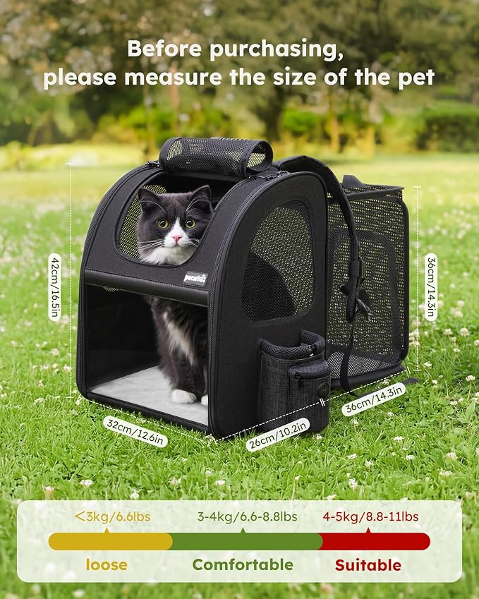 Pecute Pet Carrier Backpack, Dog Carrier Backpack, Expandable with Breathable Mesh for Small Dogs Cats Puppies, Pet Backpack Bag for Hiking Travel Camping Outdoor Hold Pets Up to 18 Lbs