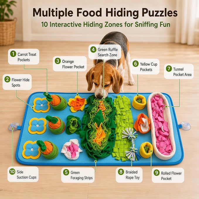 Snuffle Mat for Dogs – Extra Large 32'' x 20'', Washable Slow Feeder Dog Toy, Durable Interactive Dog Puzzle for Mental Stimulation & Nosework Training, with Anti-Slip Suction Cups