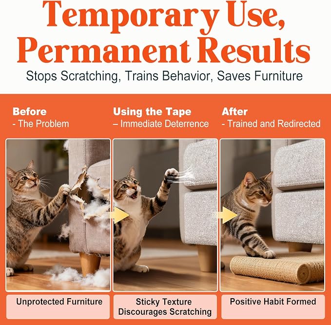 20 Pack Cat Scratch Furniture Protector – Double-Sided Sticky Deterrent Training Tape from Cat Claws, Clear Anti-Scratch Guard for Couch, Sofa, Doors, Easy Apply & Residue-Free, Not for Leather,Velvet