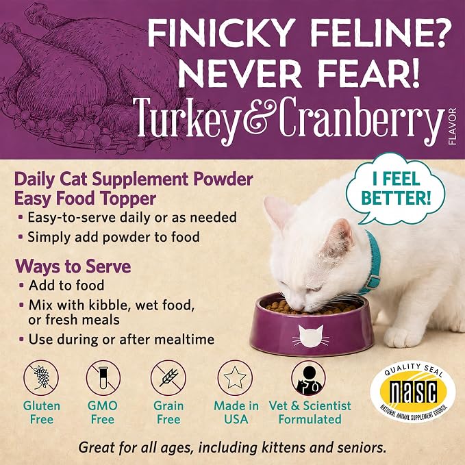 Kitty P. Freely Cat Probiotic Powder with Cranberry, Supports Urinary Tract & Kidney Health, Digestive & Immune Support, Made in USA, 30-Day Supply