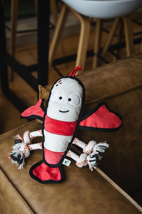 Dog Toy, Squeaky Plush Dog Toy, Rough & Tough Interactive Pet Toy, Recycled Fabric and Double Stitched (Lobster)