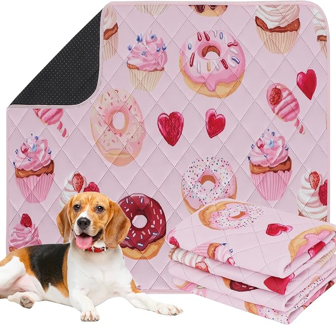 IEUUMLER Washable Pee Pads for Dogs, 2 Pack Cake Pattern Reusable Waterproof Puppy Potty Pads, Non-Slip Absorbent Pet Training Pads for Playpen Crate Bed EU015 Pink Cake, 36x31