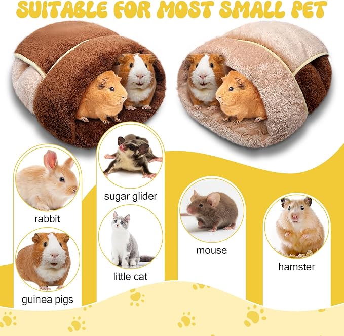 Wenqik 2 Pcs Guinea Pig Hideouts Guinea Pig Bed Washable Bunny Bedding Cuddle Warm Small Pet Sack Supplies Portable Pet Carrier Cage Nest Accessories for Cage(Dark Brown, Light Coffee,Plain)