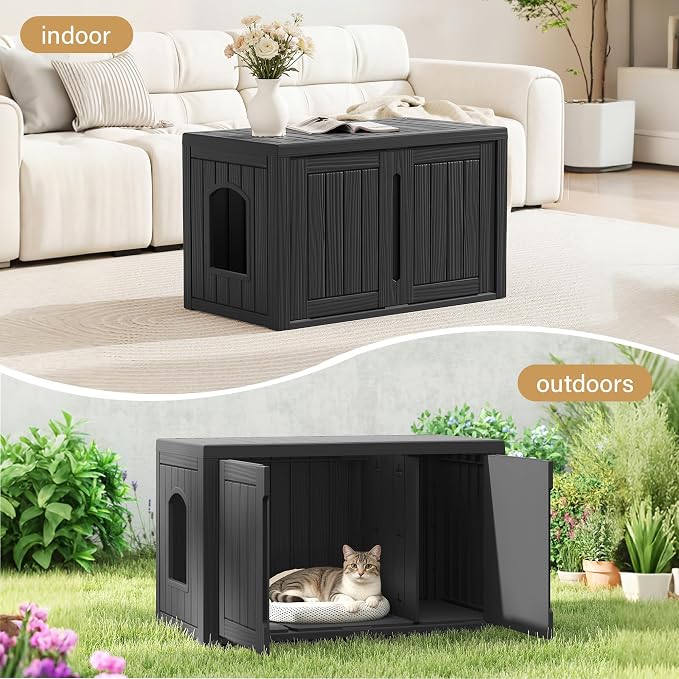 Cat Litter Box Enclosure, Covered Cat Litter Box with Adjustable Partition, Multi-Functional Hidden Enclosed Litter Box Furniture, Easy to Clean & Assemble, Black