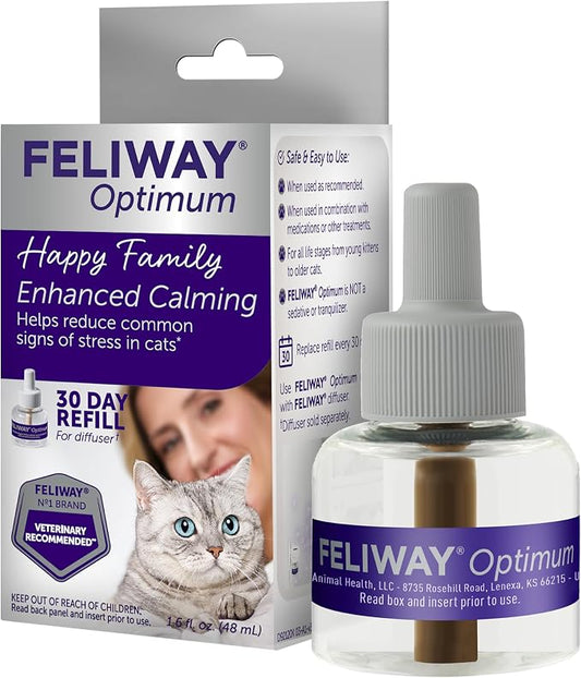 FELIWAY Optimum Cat Calming Diffuser Refill (1 Pack, 30 Day Supply) – Cat Pheromone Diffuser Refill for Advanced Support to Reduce Stress, Spraying, Scratching, Fighting and Hiding