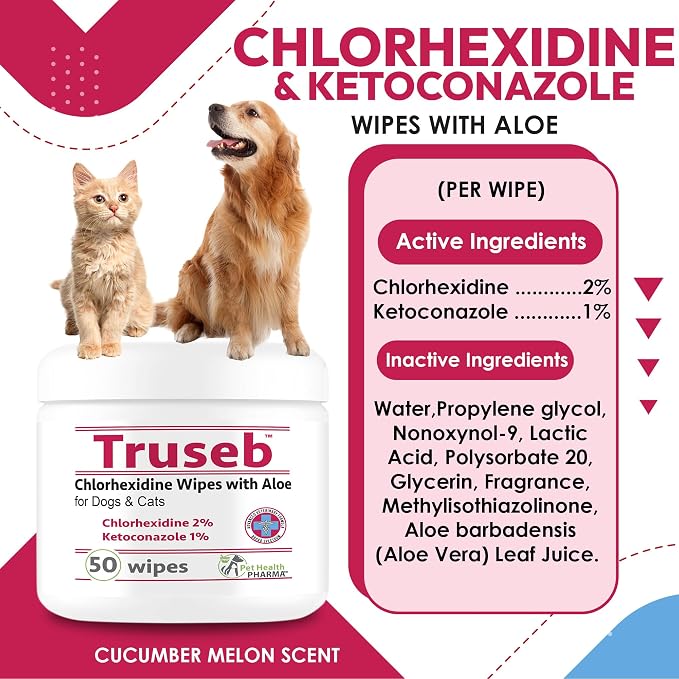 Pet Wipes with Chlorhexidianes Wipes for Dogs & Cats - Chlorhexidianes Wipes for Dogs, Cats and Horses (Made in U.S.A) 100ct (Ketoconazole & Chlorhexidine Wipes, 100 Count)