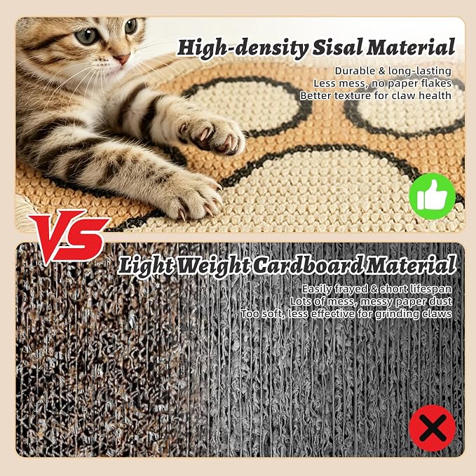 Cat Scratcher Natural Sisal 3 in1 Paw Shape Pad with Interactive Bell Ball Track and Spring Furball, Kitty Toy for Indoor Kittens & Adult Cats, Chasing Hunting Fun for Physical & Mental Exercise