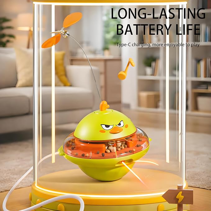 hooroor 4-in-1 Automatic Cat Toy Gift for Cat Owners, Interactive Laser & Feather Teaser with Bird Sounds, Treat Reward, Self-Balancing 360° Spinning Enrichment Exercise Toy for Bored Indoor Cats