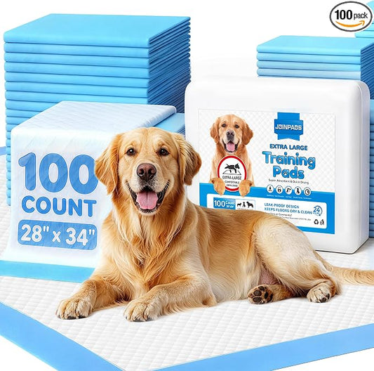 100 Pack Puppy Pads Extra Large 28"x34", Super Absorbent Pee Pads for Dogs, Leak-Proof & Quick-Dry, Disposable Wee Wee Pads for Dogs