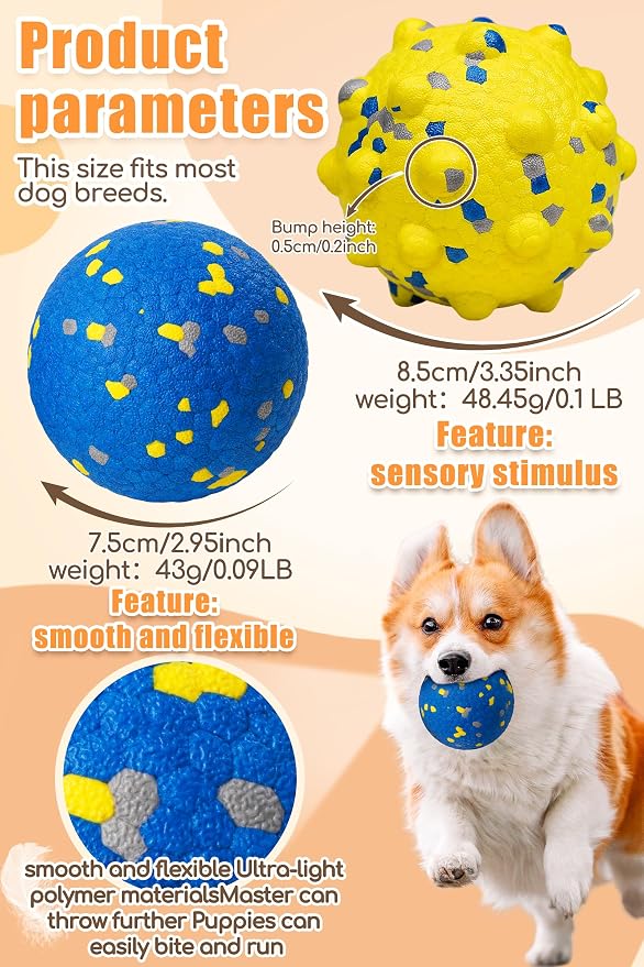 Moonorange Dog Tennis Balls for Aggressive Chewers, Indestructible Durable Bouncy Interactive Toy for Dogs Fetch Game Lightweight Floating Outdoor Training(Yellow+Blue Mixed Large)