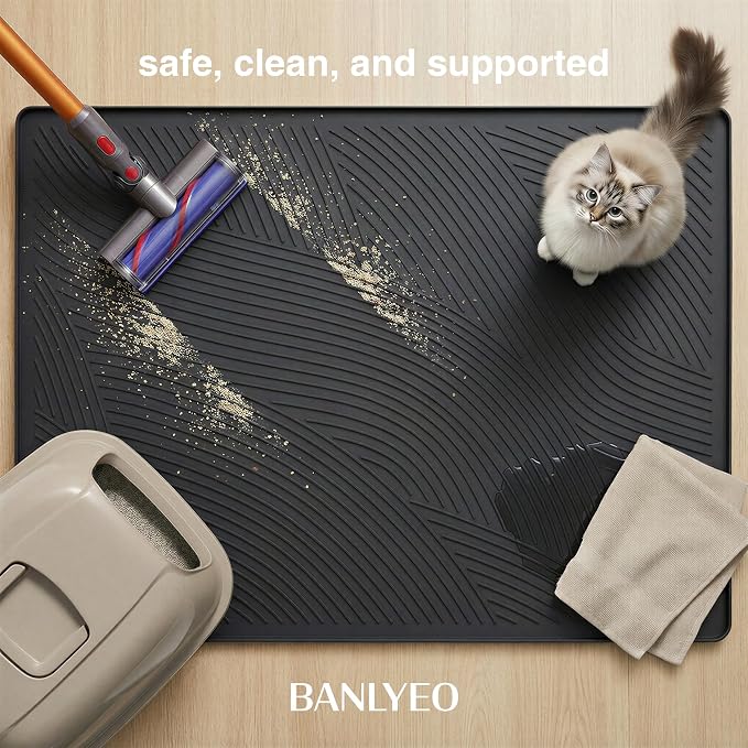 Cat Litter Box Mat - L Large Size 34 x 22 in, Water Proof, Kitty Litter Trapping Mat, Easy to Clean, Scatter Control, Odorless, Pet Supplies for Indoor Cats, Dark Gray
