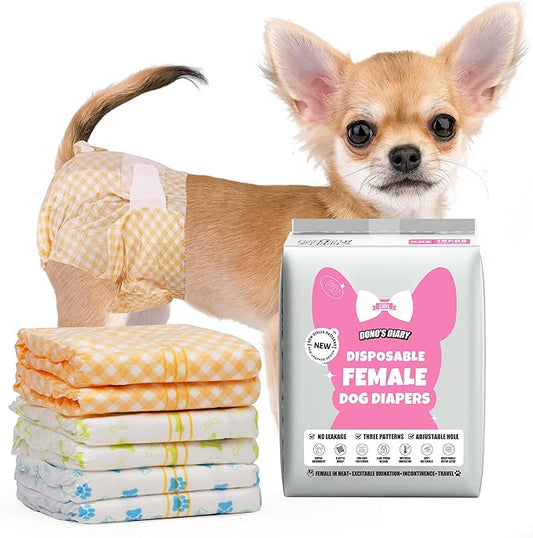 Dono Dog Diapers Female - 60 Pcs, Disposable Puppy Diapers with Wetness Indicator, Super Absorbent Leak-Proof Pet Doggie Diaper for Female Dogs in Peeing or Elderly Incontinence, XXS Size
