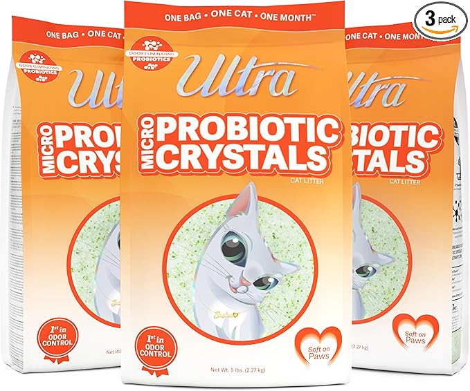 NEW Ultra Probiotic Micro Crystals Premium Cat Litter - 99.9% Dust Free, Soft on Paws, Fragrance Free - 15 Lbs. Total (3pk of 5 Lbs.)