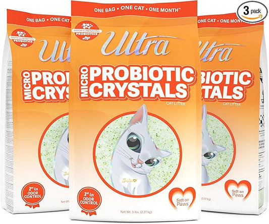 NEW Ultra Probiotic Micro Crystals Premium Cat Litter - 99.9% Dust Free, Soft on Paws, Fragrance Free - 15 Lbs. Total (3pk of 5 Lbs.)