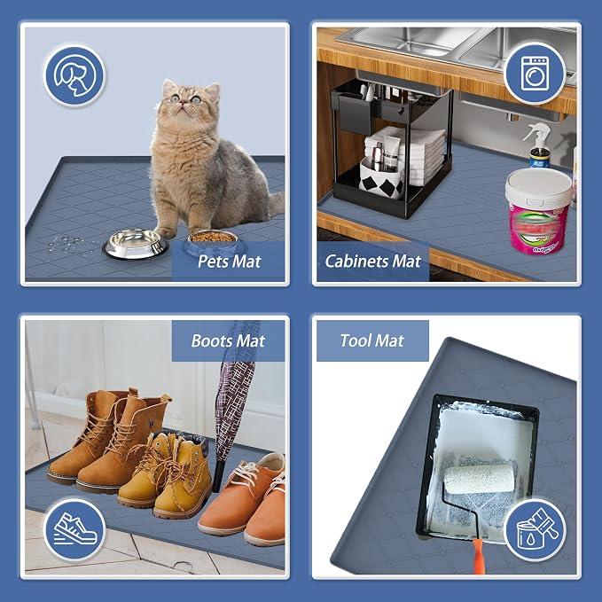 URMONA 40" x 22" Waterproof Silicone Mat in Multiple Sizes & Colors, Under Sink Mat for Kitchen & Bathroom, Pet Food Pad for Dogs & Cats, Kitchen Cabinet Liner, Multi-Purpose for Storage(Black)