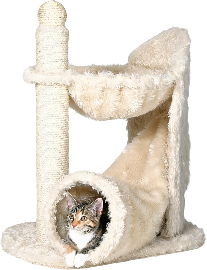 TRIXIE Baza Gandia Scratching Post – Cat Tower with Sisal Scratching Post, Cozy Condo & Padded Platform – Indoor Cat Furniture for Scratching & Climbing – Cream, 15.7" x 23.6" x 26.8"