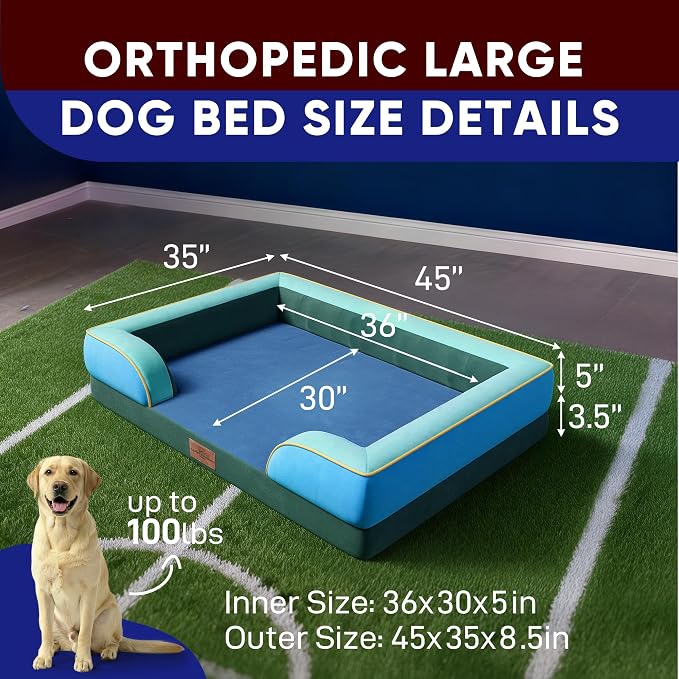 Comfort Expression Orthopedic Dog Bed for Extra Large Dogs 45x35 Inch, Waterproof Egg Crate Foam XL Pet Bed with Bolsters, Dog Couch with Washable Cover & Non-Slip Bottom, Dallas