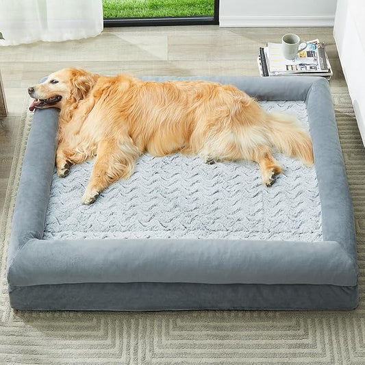 WNPETHOME XXXL Big Dog Bed for Large Dogs, Washable Dog Couch with Removable Waterproof Cover, Orthopedic Pet Sofa Bed with Bolster Sides, 53 x 43 x 7 Inches