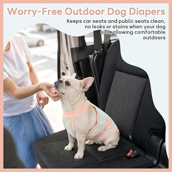 PUMYPOREITY French Bulldog Dog Pants – Made for Short Body & Broad Chest, Reusable Washable Solution for Marking, Accidents, Travel & Home Use for Male or Female Dogs, LightBlue, M